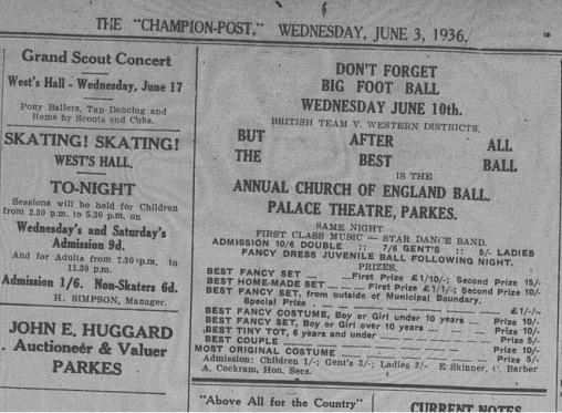 An advertisement for a ball using the English rugby league team visit to help promote their event. Source: The Champion-Post Wednesday, June 3 1936, Microfilm Collection, Parkes Shire Library