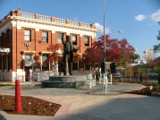 Chamberlain Square and Sir Henry Parkes statue with water features. Photograph by Parkes Shire Council May 12th 2008