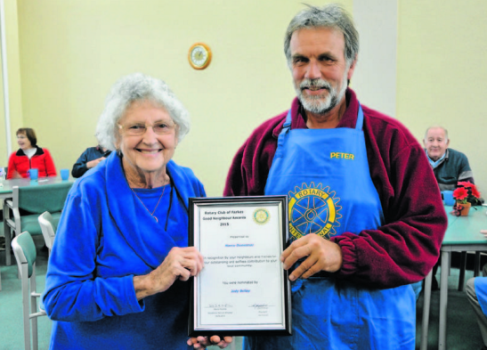 Nancy Dumesny with Rotarian, Peter Dearden. Source: Parkes Champion Post 22 June 2015