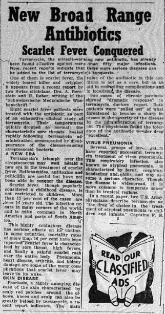 Some diseases of yesteryear - although sadly scarlet fever isn't conquered today as children are still susceptible. However the severity and access to medication is much better than back in 1952. Source: Parkes Champion Post January 14, 1952 page 2